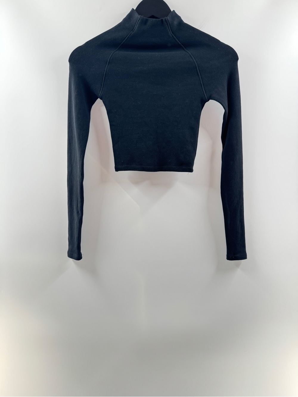Zara Black Seamless Cropped Mock Neck Long Sleeve Top Women's Small
